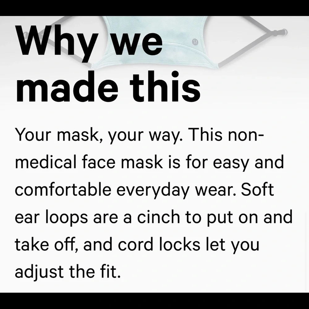 🍋Lululemon Ear Loop Face Mask, NWT